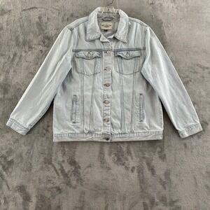 Ashley Vintage Charm Denim Trucker Jacket Womens L Light Wash Distressed Button
